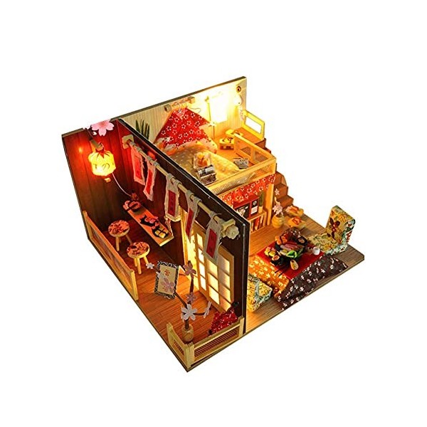 Modèle De Restaurant Japonais 3D Cherry Kimono Elements Sushi Restaurant Kit De Maison De Poupée Assemblé Miniature Kit De Ma