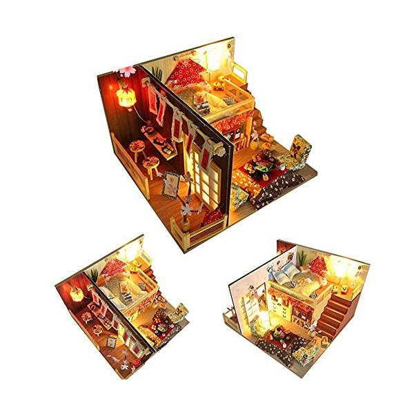 Modèle De Restaurant Japonais 3D Cherry Kimono Elements Sushi Restaurant Kit De Maison De Poupée Assemblé Miniature Kit De Ma