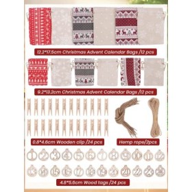 Calendrier de lAvent, EBANKU 24 PCS Sac Calendrier de lavent, Sac Cadeau de Noël DIY pour Calendrier de lAvent à Remplir D