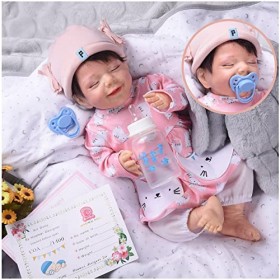 HZIXIXI Bebe Reborn Silicone - 18 Pouces 46 Cm Poupee Reborn Silicone Complet - Poupon Qui Ferme Les Yeux, Cadeaux pour Les E