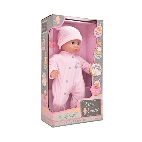 John Adams Tiny Tears – Baby Soft – Poupée Douce de 38 cm en Tenue Rose : lune des Marques de poupées Les Plus appréciées du