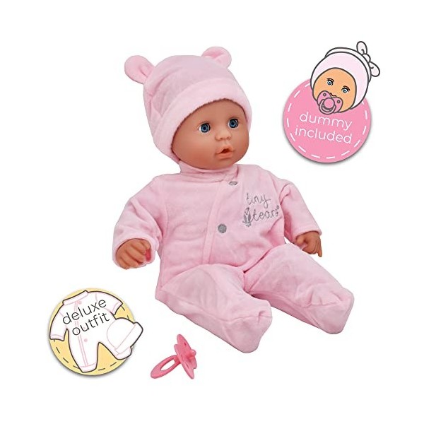 John Adams Tiny Tears – Baby Soft – Poupée Douce de 38 cm en Tenue Rose : lune des Marques de poupées Les Plus appréciées du