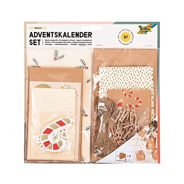 folia Falala 9383 9383 Kit de bricolage pour créer un calendrier de lAvent personnalisé avec des sacs cadeaux élégants Multi