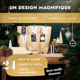 AMARI ® Calendrier de lAvent à remplir Hygge Black & White - 24 Sacs en papier avec carte à réaliser à Noël - Sacs en papi