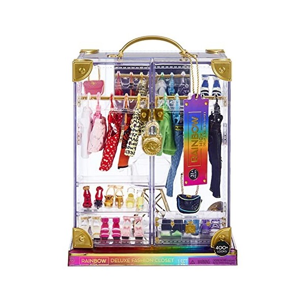 Rainbow High Deluxe Fashion Closet Playset â€“ 400+ Fashion Combinations! Portable Clear Acrylic Toy Closet - 31+ Fashion For