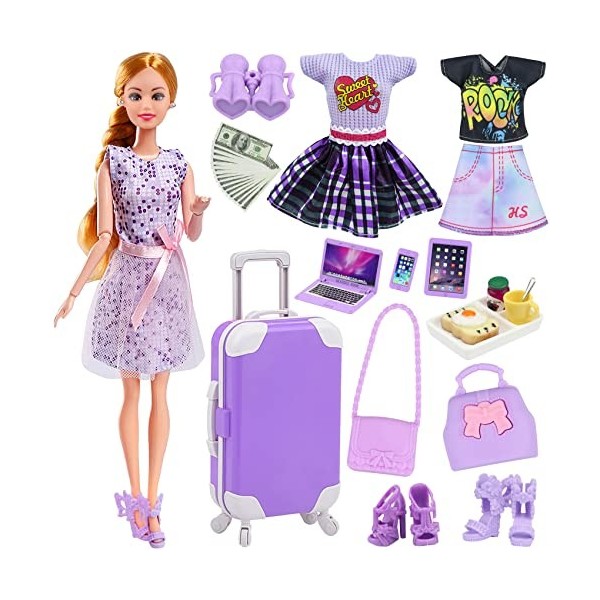 18INDC Ensemble de vêtements et accessoires de poupée 17 pièces - Valise miniature pour ordinateur portable, tablette, téléph