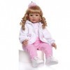 Poupée Bébé Reborn en Silicone 24 Pouces 60 Cm, Poupée Princesse Fille, Cheveux Blonds avec Couronne Rose, Accessoires pour C