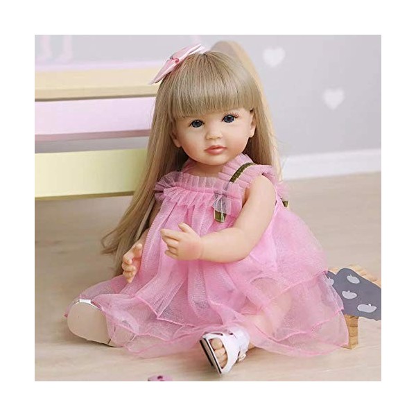 Aabbcdf 55 CM Doux Corps Entier Silicone Doux Visage Reborn Bébé Poupées Enfant en Bas Âge Rose Fille Look Réel Nouveau-Né An