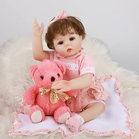 YANRU Bebe Reborn Realiste Silicone, 18 in BéBé RenaîTre, Peut SAsseoir Ou SAllonger PoupéE Reborn Fille, Plus De 3 Ans