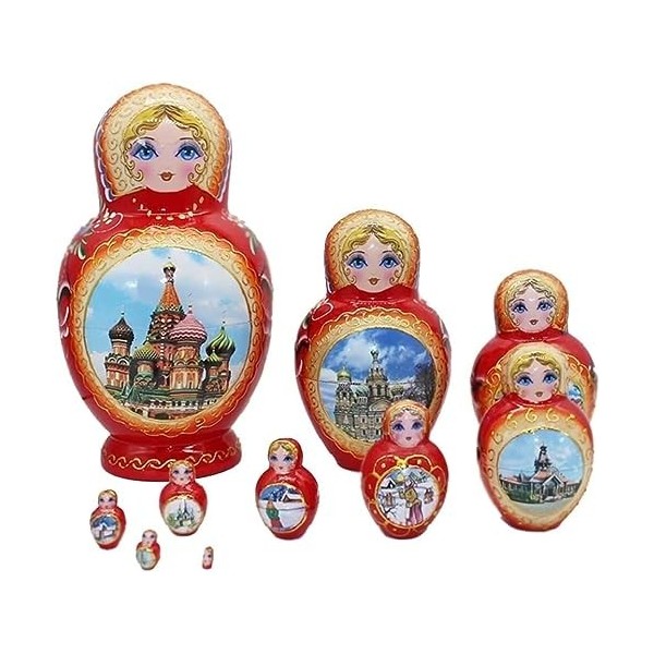 NOLLAM Matryoska Lot de 20 poupées imbriquées Matryoshka Ensemble de poupées russes en bois faits à la main pour filles Jeu d