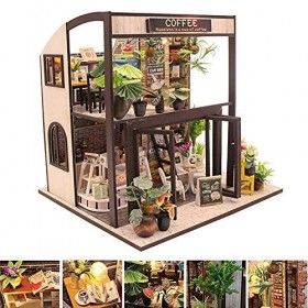 Bricolage Maison De Poupée Bricolage Maison Miniature Maison De Poupée Kit Style Européen Café avec Lumière 3D Modèle en Bois