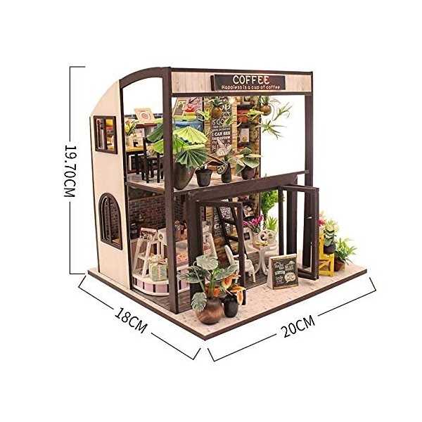 Bricolage Maison De Poupée Bricolage Maison Miniature Maison De Poupée Kit Style Européen Café avec Lumière 3D Modèle en Bois