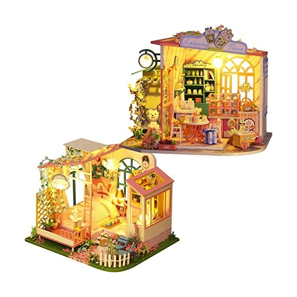 Maison de poupée à faire soi-même - Mini maison miniature en bois - Puzzle 3D en bois - Cadeau créatif pour le Nouvel An - Po