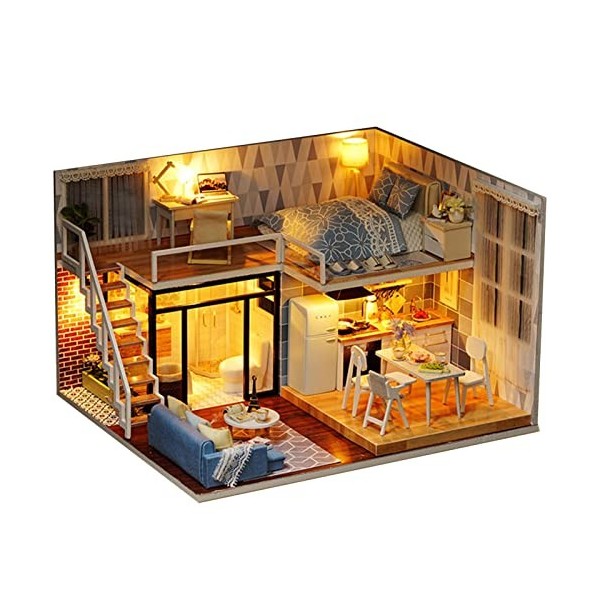 3 Pcs Kit Maison Miniature - Kit Miniature de Maison de poupée,Kit de Meubles en Bois Miniature avec Manuel électronique en A