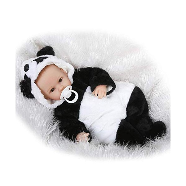 Reborn Baby Dolls, Réaliste Bébé Poupée Vinyle Silicone Doux Real Touch 42Cm Coton Panda Nouveau-Né Fille Cadeau danniversai