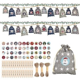 LEAZZLE 24 Calendrier De LAvent, Calendrier De avent Tissu a Remplir,Diy NoëL Cadeaux Sacs Avec 1-24 Autocollants NuméRotéS,