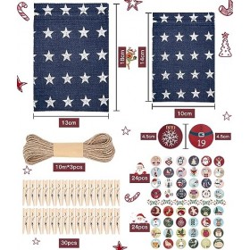 LEAZZLE 24 Calendrier De LAvent, Calendrier De avent Tissu a Remplir,Diy NoëL Cadeaux Sacs Avec 1-24 Autocollants NuméRotéS,
