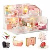 Bricolage Miniature Maison De Poupée Kit en Bois Maison De Poupée Meubles Rose Petite Maison Modèle Chambre Boîte Jouets pour