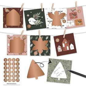 Papierdrachen - Calendrier de lAvent individuel avec cartes à gratter 12 x 12 cm - 24 cartes à personnaliser, 24 autocollant