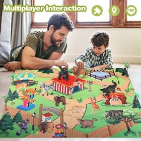 kramow Animaux Jouet, Figurine Animaux avec Tapis de Jeu, Animaux de la Ferme en Plastique 24 Pièces, Animaux de la Jungle, J