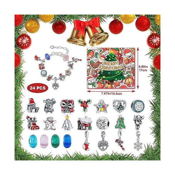 Noël bijoux calendrier de lAvent 2024 Bracelet calendrier de lAvent 2023 2022 pour les filles 2 chaînes 22 perles 24 jours 