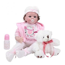 Vakitar 55 cm Mignon Enfants Jeu de rôle Rose vêtements poupée Fini Reborn bébé poupée réaliste Cadeau Jouet, pour la Maison,
