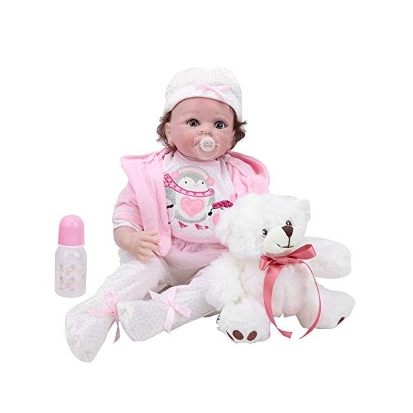 Vakitar 55 cm Mignon Enfants Jeu de rôle Rose vêtements poupée Fini Reborn bébé poupée réaliste Cadeau Jouet, pour la Maison,