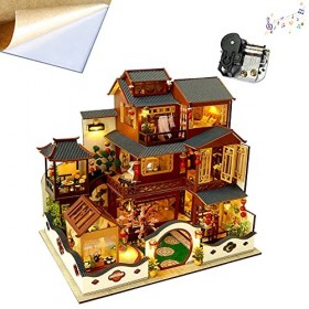 WonDerfulC Kit de mini maison de poupée en bois 3D Antique Villa Modèle Construction Surprise Noël Halloween Thanksgiving Mai