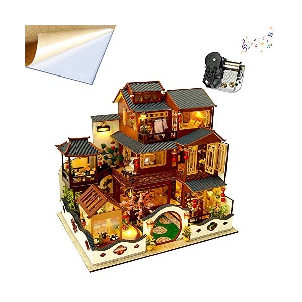 WonDerfulC Kit de mini maison de poupée en bois 3D Antique Villa Modèle Construction Surprise Noël Halloween Thanksgiving Mai