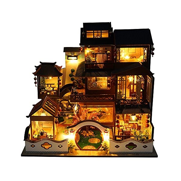 Cuteefun Petite maison de poupée, en bois, avec protection anti-poussière, pour adultes, échelle 1:100, modèle Jardin magique