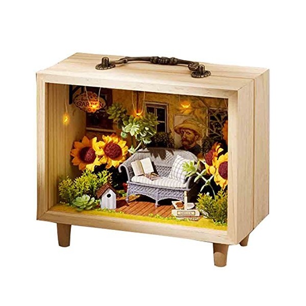 WonDerfulC Lot de 3 boîtes aveugles en bois avec éclairage LED pour maison de poupée 3D
