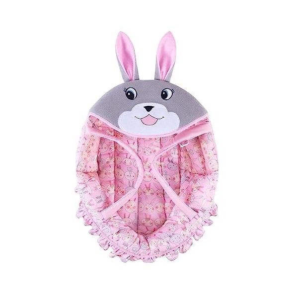 Nacelle pour poupée avec broderie lapin rose - Motif lapin mignon - Pour poupées de 40,6 cm