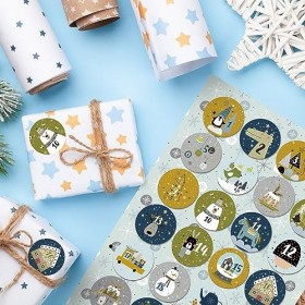 Logbuch-Verlag Chiffres autocollants pour enfants - Motifs dhiver - Vert/bleu - Diamètre : 4 cm