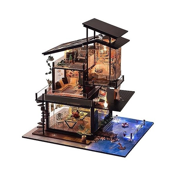 Maquette pour Adulte à Construire, DIY Maison De Poupée Miniature Bois en Kit Côte Valencienne Livré avec Cache-Poussière Et 