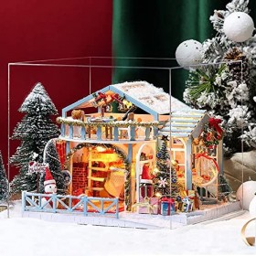 DLGF Maison de Poupées en Bois avec Meubles, Maison Miniature a Construire 3D Plus Housse de Protection et Mouvement Musical,