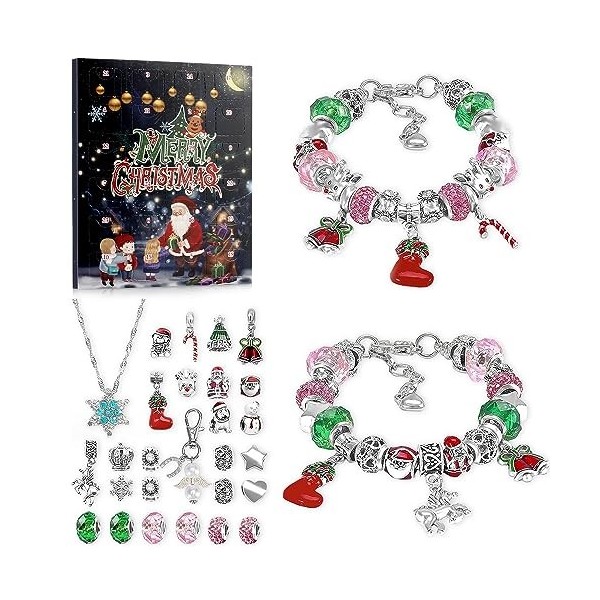 mizikuu Calendrier de lAvent 2023 Enfant Fille, 29 pièces DIY Noël Bracelet Bijoux Bracelets Cadeaux de Noël 4-13 Ans 24 Jou