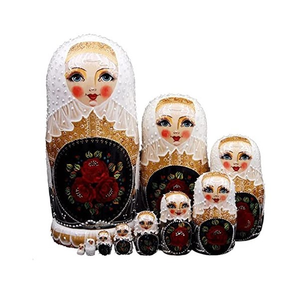 HRTC Poupées Russes 10 pièces Belle Russie poupées gigognes à la Main en Bois Matryoshka Traditionnel empilable Ensemble imbr