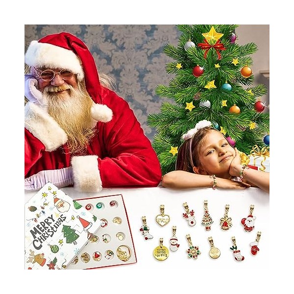 Riisoyu 24 pcs Calendrier de lAvent Bijoux de Noël, 24 Jours Cadeaux de Noël Calendrier de lAvent 2023 avec 2 Bracelets 22 