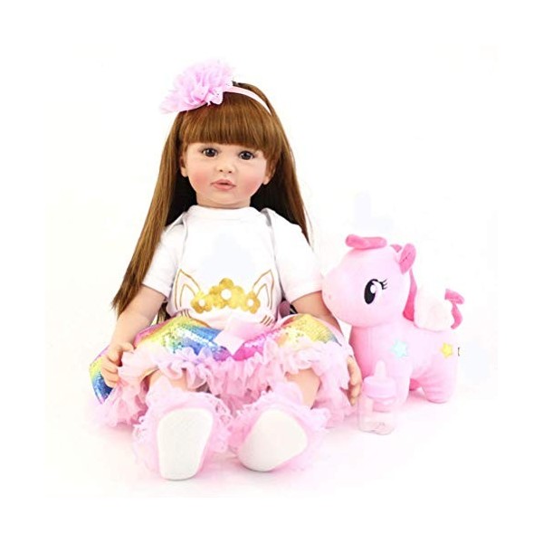 24 Pouces 60 Cm Cheveux Longs Reborn Poupée Princesse Fille Poupée, Vinyle Doux Silicone Coton Corps Vie comme Poupée De Bébé