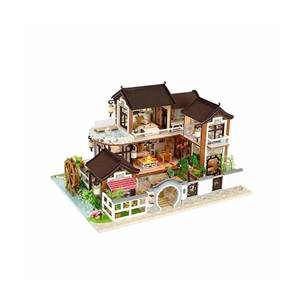 DSFHKUYB Bricolage 1:24 Romantique Rétro Cour Chinoise Villas Kit en Bois Miniature Maison De Poupée Créative Kit De Maison D