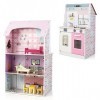 DREAMADE Cuisine et Maison de Poupée 2 en 1, Maison de Jeu Ouverte Double Face pour Enfants avec de Nombreux Accessoires de C