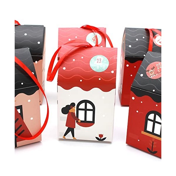 OLILLY - Calendrier de lAvent XL modèle 6 - Pack de 3x8 24 Grandes Maisons en Carton pour Attendre Noël - A Faire en Famil