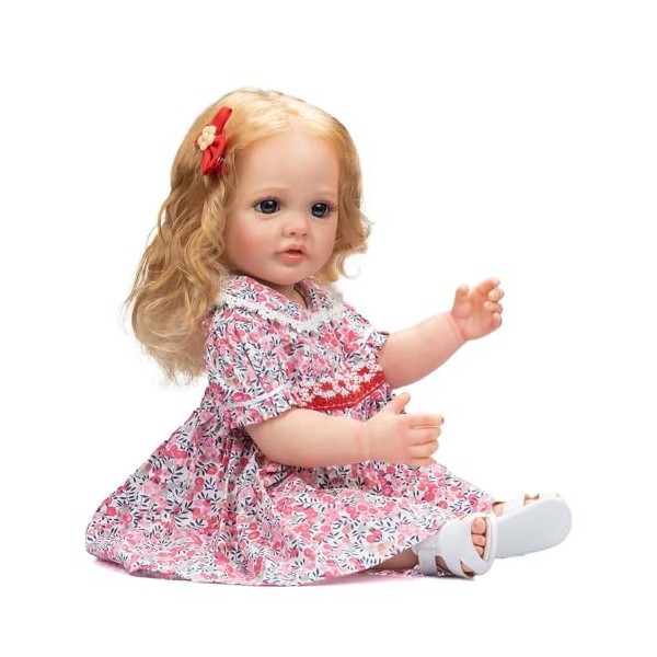 22 Pouces 55 Cm Pleine Silicone Bébé Nouveau-Né Poupée Rose Robe De Princesse Renaître Bébés pour Enfants Cadeaux Yeux Bruns