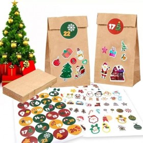 Calendrier de lAvent à remplir soi même - 24 grands sacs avec autocollants de numéros, étiquettes et cordon pour Noël 2021