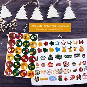 Calendrier de lAvent à remplir soi même - 24 grands sacs avec autocollants de numéros, étiquettes et cordon pour Noël 2021