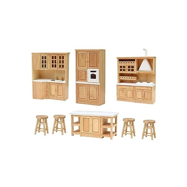 perfk Ensemble de Meubles de Cuisine pour Maison de Poupée, Comptoir Dévier pour Cuisine, Maison de Poupée Diorama