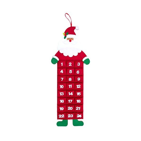 Robelli Calendrier de lAvent festif en feutre avec poches Père Noël, renne ou bonhomme de neige Père Noël 