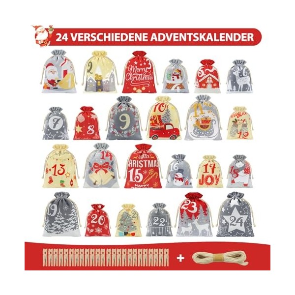 AFXXE Calendrier de L avent a Remplir Soit Meme, Calendrier de lavent a Faire Soi Même Tissu Diy Pour Enfant, Pochette Calen