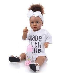 Poupée Reborn Black Girl, Poupée De Naissance Réaliste De 23 Pouces avec Corps Complet Et Membres en Silicone pour Les 3 Ans 