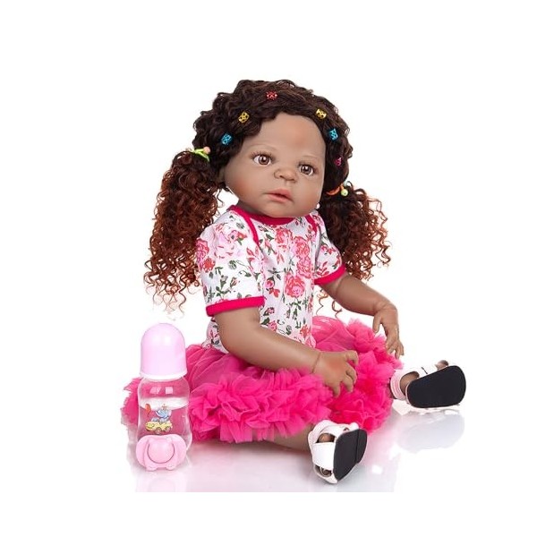 ERNZI Reborn Baby Dolls Black Poupée Réaliste Afro-Américaine pour Nouveau-Né De 23 Pouces Cadeau danniversaire Et Accessoir